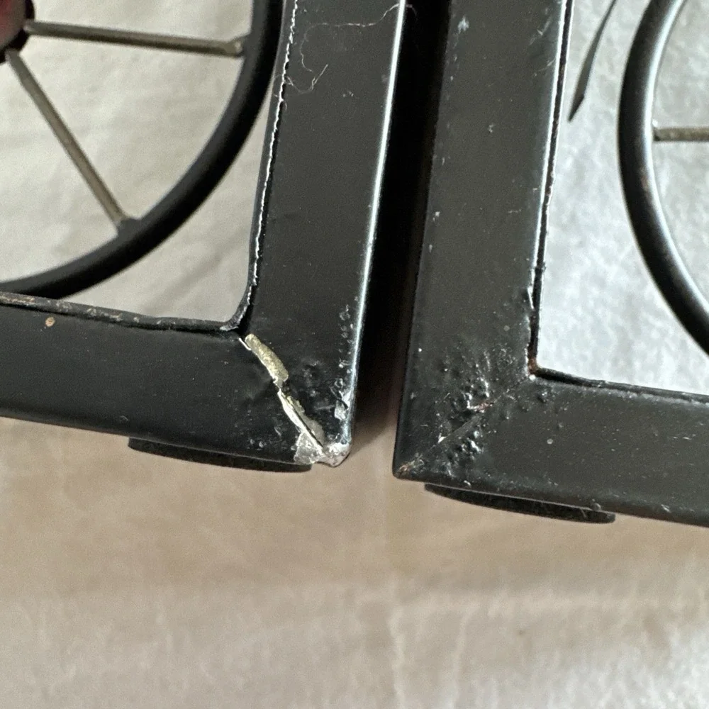 Retro Bicycle Bookends Distressed Black & Gold Metal Shelf Decor 12x8